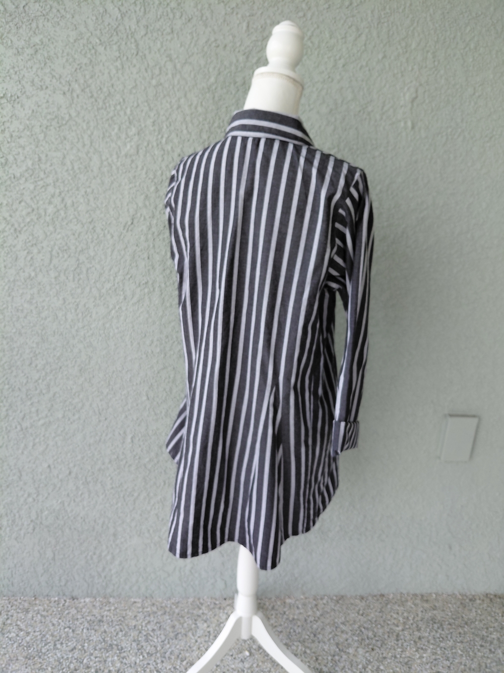 Tulip Black White Striped Button Front Tunic Shirt Size M Cotton - Picture 7 of 11
